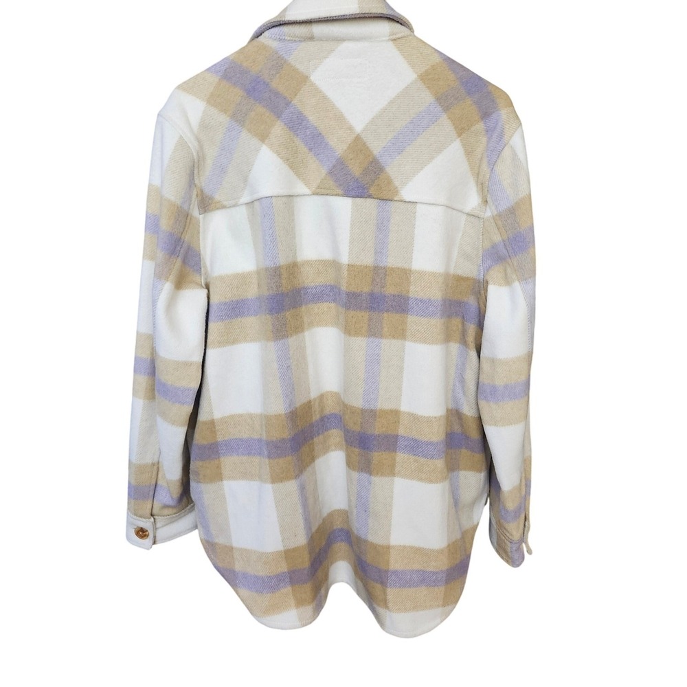 [BLANKNYC] Plaid‎ Trail Blazer Shacket Button Front Cream Beige Purple Medium - Picture 4 of 10